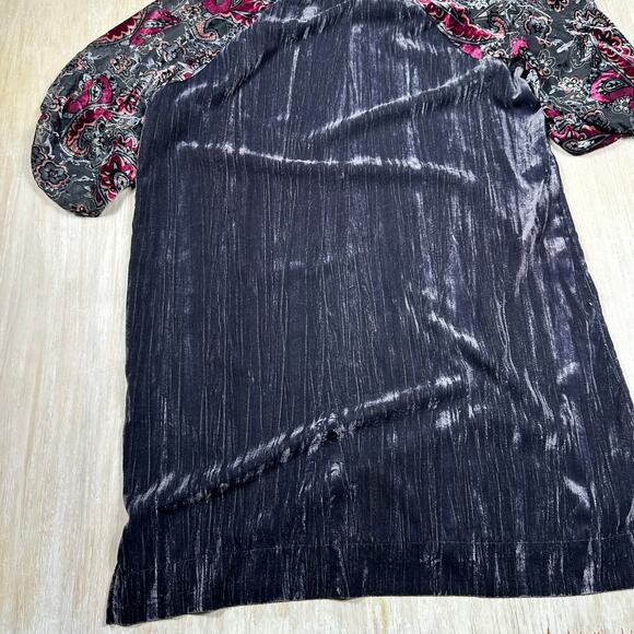 Umgee Floral Burnout Velvet Shift Puff Sleeve Boho Fairy Chic Goth Dress Small - Picture 14 of 14